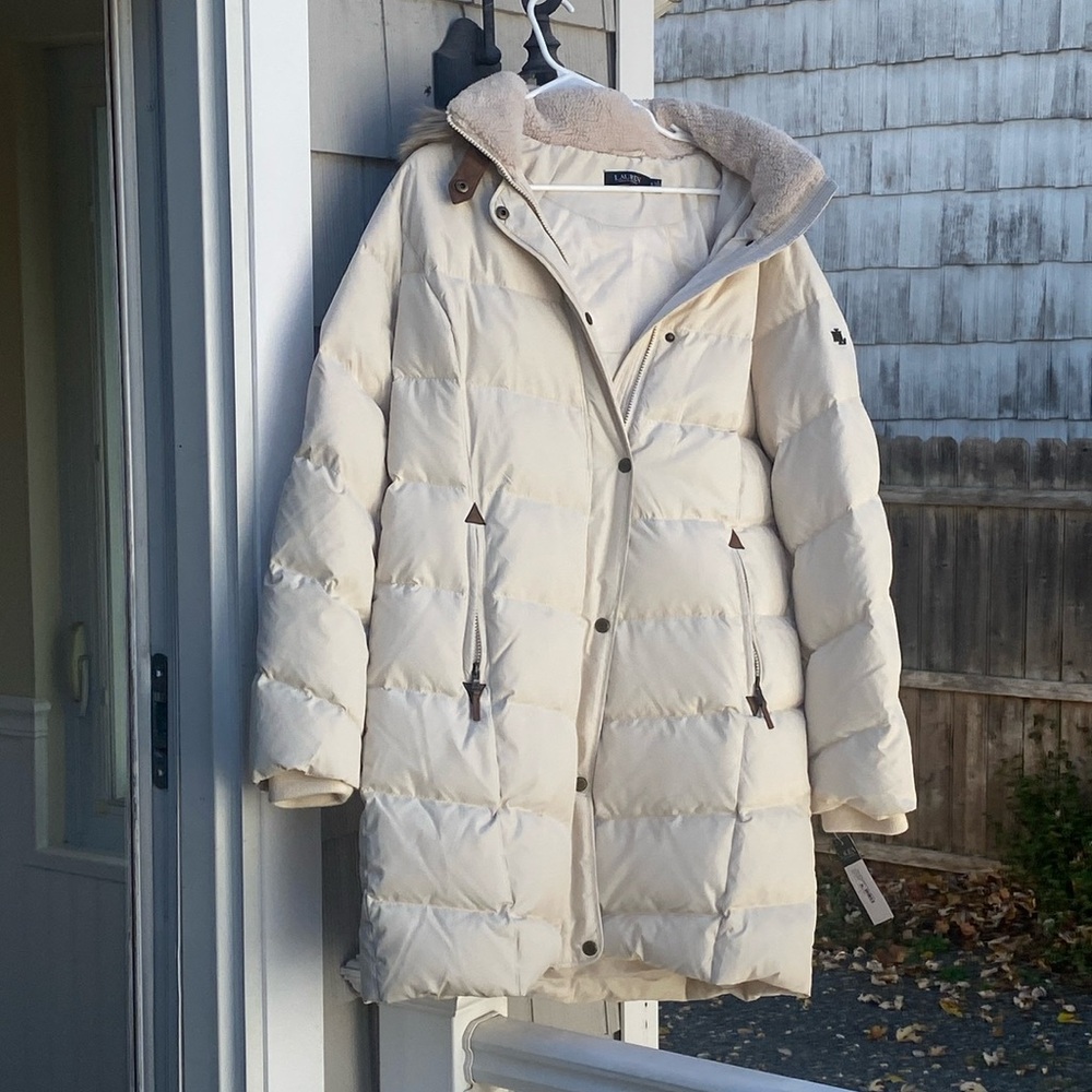 Ralph Lauren mid length warm winter coat with hood faux fur new with tags XL